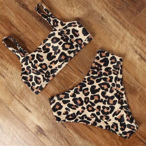 Sexy Bikini Leopard Bathing Suit High Waist Swimsuit Push Up Plus Size Beachwear Bandage