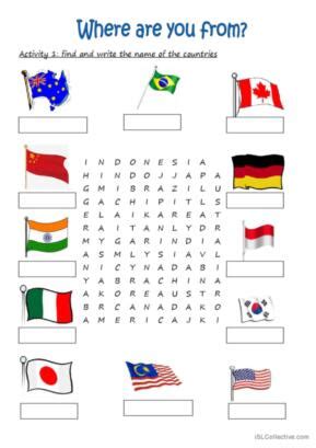 Countr Es English Esl Worksheets Pdf Doc