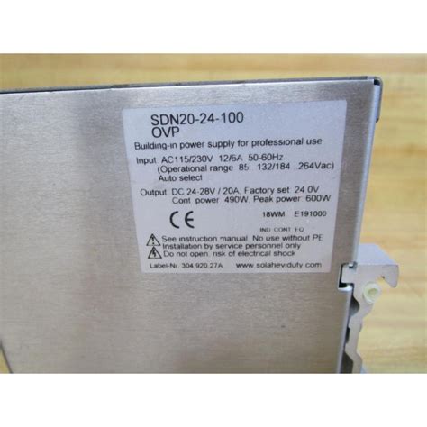Sola SDN 20-24-100 Power Supply SDN2024100 - Used - Mara Industrial