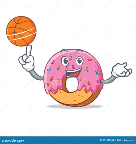 With Basketball Donut Character Cartoon Style Stock Vector