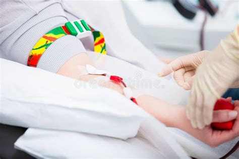 Blood Running through Vein Catheter during Blood Donation Stock Image ...