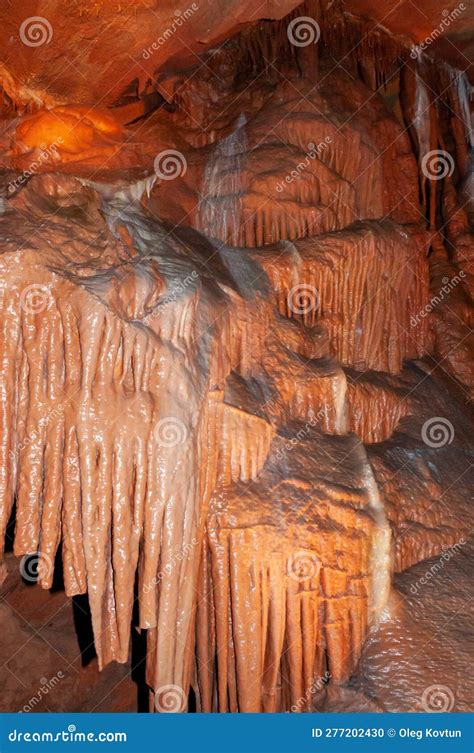 Calcite Inlets Stalactites And Stalagmites In Large Underground Halls