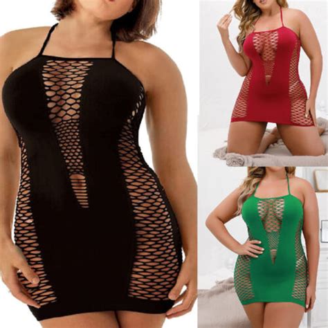 Plus Size Women Sexy Lingerie See Through Fishnet Dress Mesh Badydoll Bodysuit Ebay