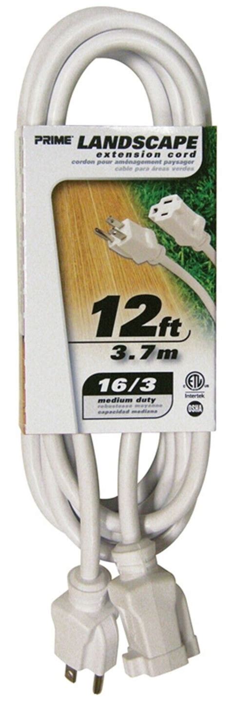 Prime EC883612 White Brass 13A 125V 16 3 SJTW Landscape Extension Cord