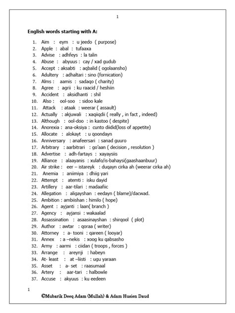 English To Somali Words. | PDF
