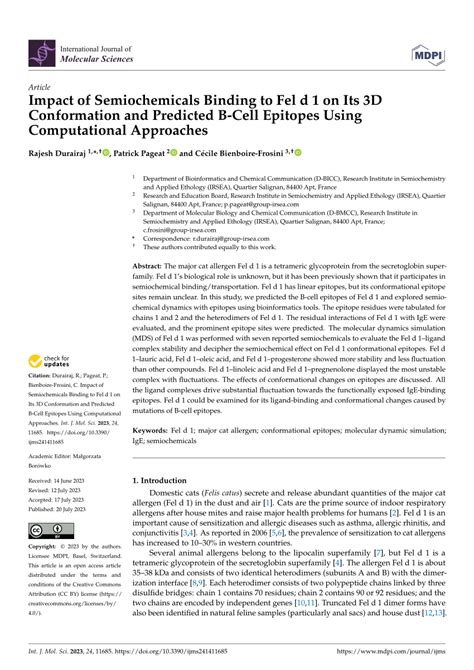 PDF Impact Of Semiochemicals Binding To Fel D 1 On Its 3D