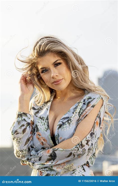 Gorgeous Blonde Hispanic Model Posing Outdoors Stock Photo Image Of Clothing Ethnic