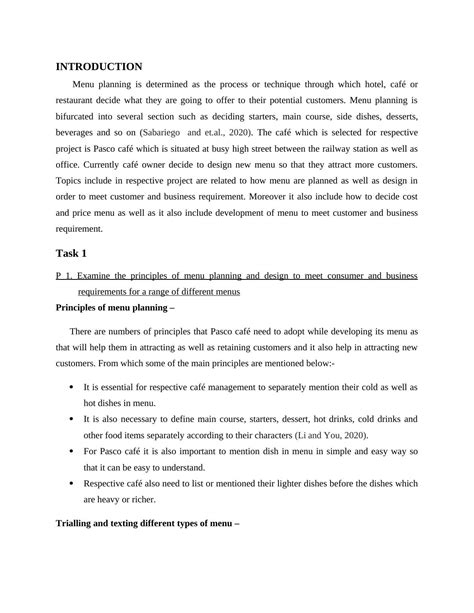 Menu Planning And Design For Consumer And Business Requirements