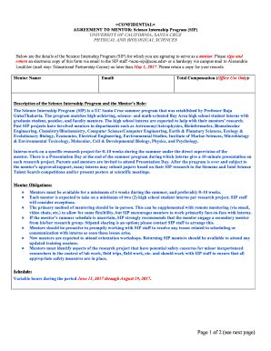 Fillable Online Mentor Agreement Form Science Internship Program