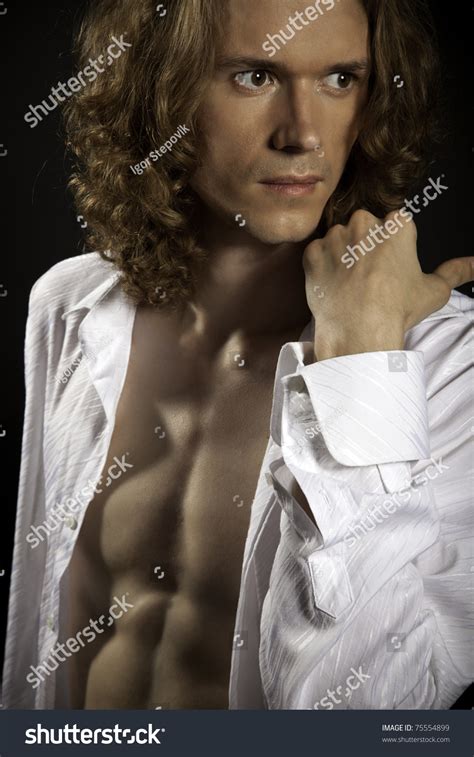 Portrait Of Long Haired Handsome Man With Naked Torso Stock Photo Shutterstock