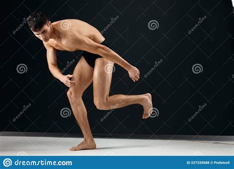 Athletic Man With Pumped Up Naked Body In Black Panties Bent Body Stock Photo Image Of