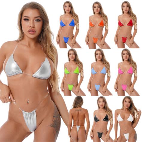 Sexy Women Invisible Straps Halter Bra Tops Thong Micro Bikini Set