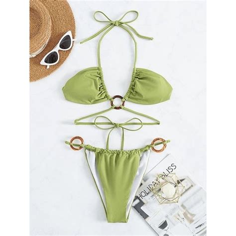 Plus Size Two Piece Swimsuit Green Triangle Bikini Extra Large Shopee Philippines