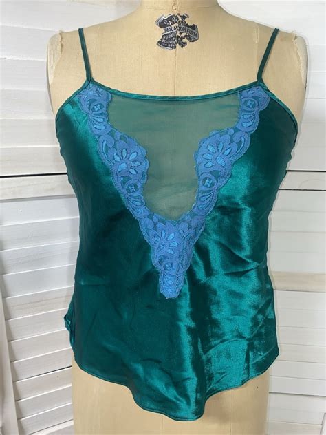 Vintage Green Half Slip Camisole Lingerie Top Nightie Gem