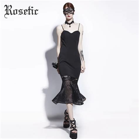 Rosetic Gothic Sleeveless Dress Black Strapless Spaghetti Strap Lace