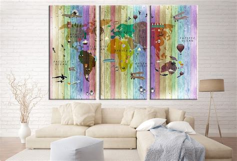 Coloured World Map Kids Decor Animal Map Of The World For Children Wall