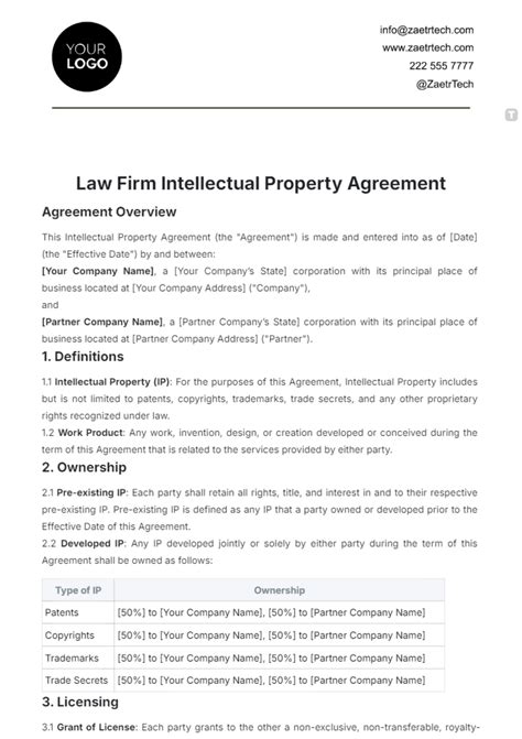 Free Law Firm Intellectual Property Agreement Template Edit Online And Download