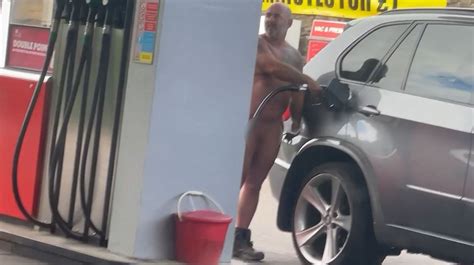 Nude Man With Naked License Plate Pumping Gas Stuns Onlookers