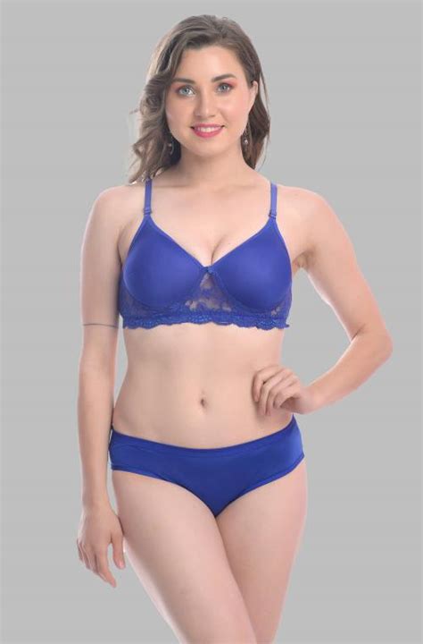 Buy Samvar Women Cotton Blend Bra Panty Set For Lingerie Set Pack Of Color Blue