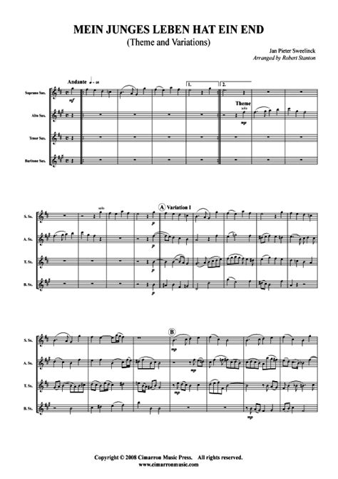 Mein Junges Leben Hat Ein End Saxophon Quartett Satb Pdf Noten Von