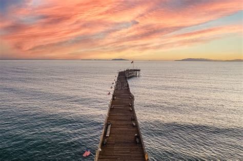Scenery With A Long Pier At Ventura Beach Under Bright Sunset Sky