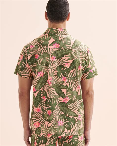 HAMABE Short Sleeve Shirt Pink Tropical Bikini Village