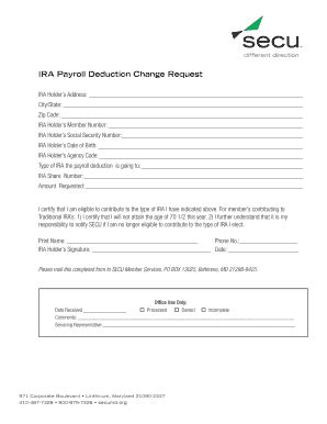 Fillable Online Secumd Ira Payroll Deduction Letter Secumd Org