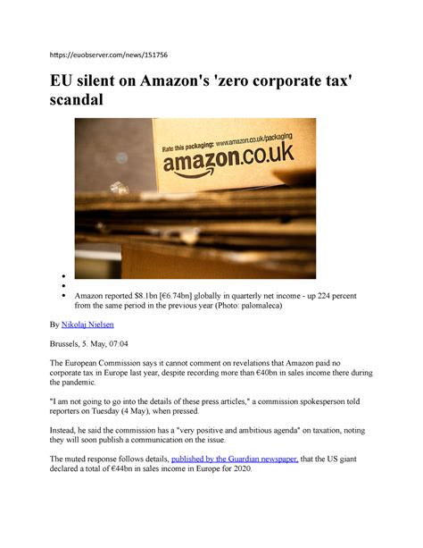 EU silent on Amazon's 'zero corporate tax' scandal - euobserver/news