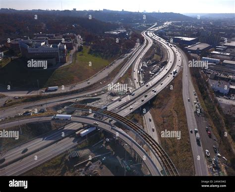 Drone Aerial I 75 Interstate Bridge Construction Cincinnati Ohio Stock