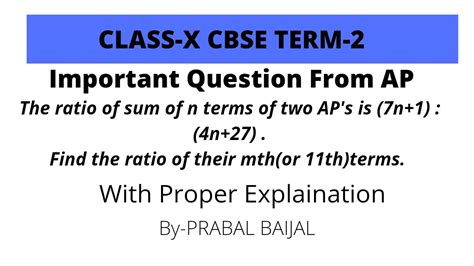 The Ratio Of Sum Of N Terms Of Two Ap S Is N N Find The