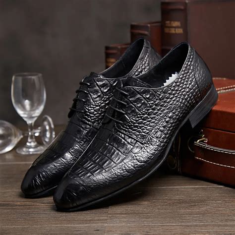 2017 Crocodile Pattern Leather Mens Genuine Leather Shoes Dress Business Formal Wedding Shoes