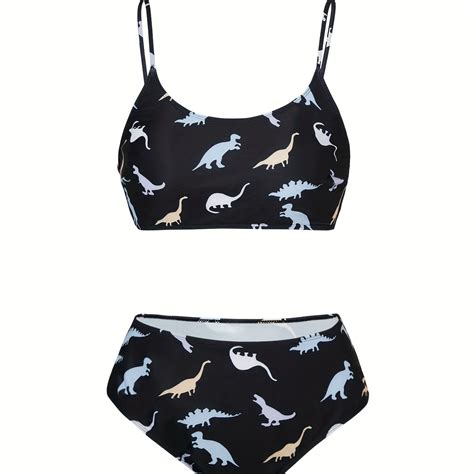 Női szexi bikini szett plus size rajzfilm dinoszaurusz mintás melltartó És magas szabású bugyi