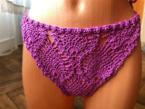 Sexy Crochet Bikini Set Pieces Knitted Swimsuit With Thong Bottoms Etsy