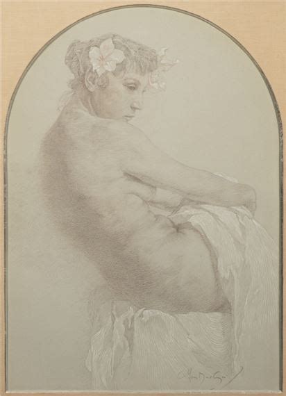 Alphonse Mucha Seated Half Nude MutualArt