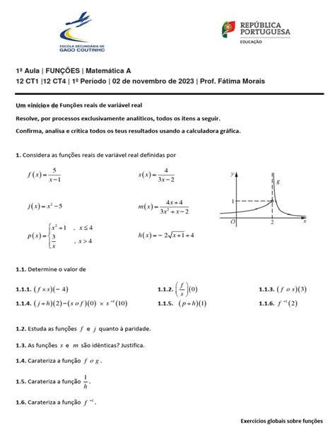 Ficha 1 Aula Funções Pdf Função Matemática Sistema De