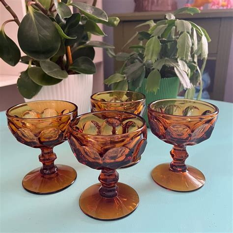 Vintage Amber Glasses Set of Four Amber Glassware Vintage Brown Glass - Etsy