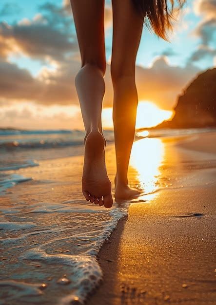 Premium Photo Coastal Charm Brunette Girls Barefoot Beach Exploration