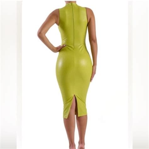 Naked Wardrobe Dresses Nwot Naked Wardrobe Green Boss Croc Embossed Faux Leather Bodycon