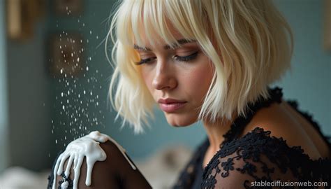 Blonde In Floral Black Stockings Stable Diffusion Online