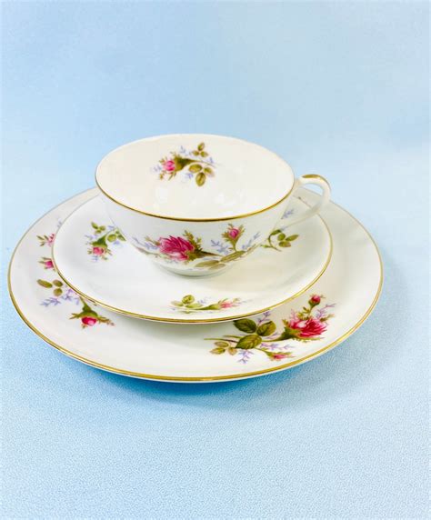 Tea Cup Saucer And Dessert Plate Moss Rose By Sango Japan Etsy