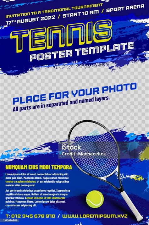 Tennis Poster Template With Racket And Ball Stock Illustration