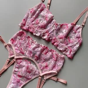 Lingerie Flower Embroidery Lingerie Floral Lingerie Set Embroidered Lingerie Set Mesh Bra Cute
