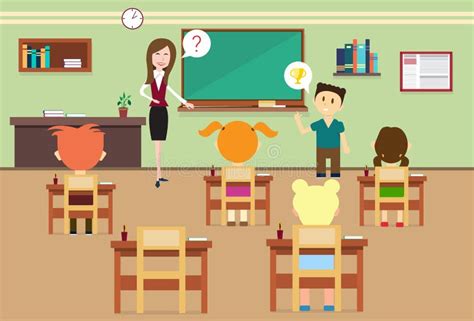 School Lesson Pupils And Teacher In Class Room Interior Stock Vector Illustration Of College