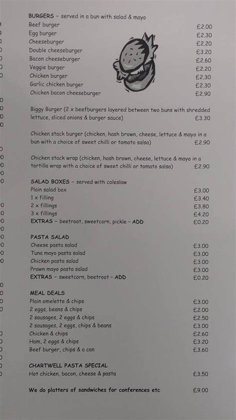 Menu At Chartwell Cafe Wigston