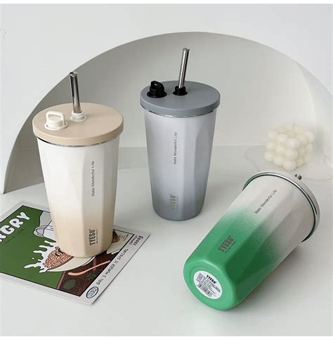 Tyeso Ml Coffee Cup Vacuum Flask Stainless Steel With Straw Keep Cold And Hot Car Thermos Mug