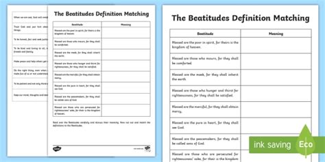 The Beatitudes Definitions Worksheet Re Resource Twinkl