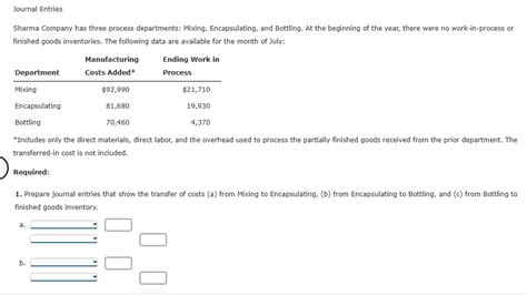 [solved] Journal Entries Sharma Company Has Three Process Departments Course Hero