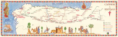 Mapa Mural Medieval Caminos A Santiago 30x95 Camino De Santiago