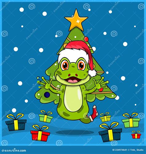 Cute Animal Christmas With Frog Character Design Wearing Sock And Hat