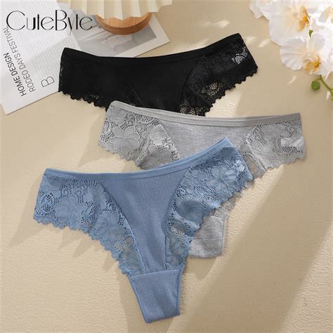 Cutebyte Cotton Panties For Woman Breathable Lingerie Lace Floral Thongs Soft G String Shopee